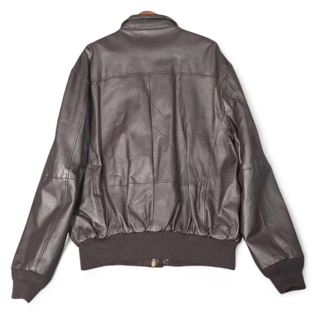 Vintage Airborne Brown Leather Bomber Flight Jacket Mens XLT American Flag Lined